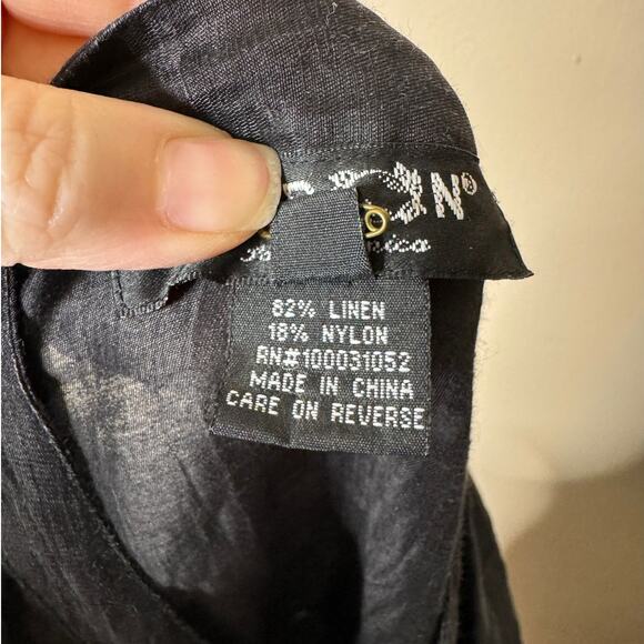 Citron Plus 2X Black Linen-Blend Toggle-Front 3/4 Sleeve Shirt or Light Jacket - Picture 4 of 11